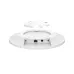 Underside view of TP-Link Omada EAP673 Access Point showing 2.5G PoE IN, 12V DC, and RESET ports with mounting bracket.