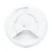 A bottom view of the white Ubiquiti UniFi U6+ Access Point, showing the mounting plate and regulatory information.