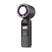 Compact handheld bladeless fan with foldable design, LED display, Type-C charging, and sleek black finish