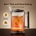 Transparent Oraimo FastBrew Electric Kettle with boiling water illuminated orange, steam rising from spout.