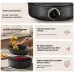 Feature view of Xiaomi Mijia S1 Induction Cooker control panel with knob touch operation while stir-frying shrimp and vegetables.