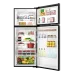 Front view of Haier HRF-488IFFB Refrigerator showing sleek black double-door design with Twin Inverter branding.