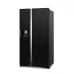 Front view of Hitachi R-SX800GPBO Refrigerator showing sleek black side-by-side design with water and ice dispenser.