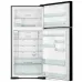Interior view of empty Hitachi R-VG690P7PB Refrigerator highlighting Fresh Select drawer and Dual Fan Cooling label.