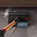 Floor-level view of Dyson V16 Piston Vacuum Cleaner scrubbing grime with roller brush and visible cleaning contrast.