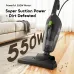 Action shot of Oraimo CordForce Flex Vacuum Cleaner removing crumbs from rug and hardwood floor with 550W suction power.