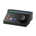 Top‑front angle of the BOYA Caster X1 Audio Interface highlighting illuminated buttons and textured volume dial.