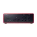 Rear panel of Focusrite Scarlett 4i4 4th Gen Audio Interface with MIDI connectors, USB port, DC input, and multiple I/O jacks.