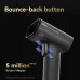 Close-up view of Deli ES228 Barcode Scanner trigger button with bounce-back motion highlighted and durability text shown.