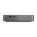 Front view of gray IdeaCentre Mini 01IRH10R showing its front connectivity ports.
