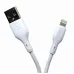 Close-up on the white USB-A and Lightning connectors of the BWOO BO-X286L charging cable.