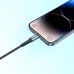 Close-up of a phone charging with the black braided BWOO BO-X288C-L USB-C to Lightning cable.