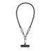 Braided fabric phone lanyard/strap with metal carabiners and a clip-on phone anchor patch.
