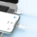 Close-up on the white BWOO BO-X315C USB-A connector plugged into a laptop, with the Lightning end charging a phone.