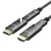 A close-up of a Dtech DT-HF3015 8K HDMI cable, showing the 'Source' and 'HDMI' ends with their sleek black metal casings.