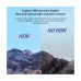 A graphic demonstrating the difference between HDR and non-HDR images. The HDR side shows clearer detail in mountains and sky.