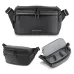 Three views of the black K&F Concept KF13.212 camera waist bag, showing its open and closed form.