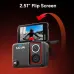 Front perspective of the SJCAM SJ30 8K Dual Lens Action Camera emphasizing the 2.5‑inch flip screen during action recording.
