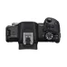 Top view of Canon EOS R50 Mirrorless Camera showing mode dial, shutter button, ISO control, and hot shoe mount.