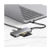 Angled top view of the Onten OTN-91182 5 in 1 Type-C Multifunctional Card Reader connected to a laptop with memory cards inserted.