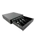 Top-down view of open Xcash M405E Cash Drawer revealing bill clips and coin trays for organized cash handling.