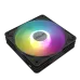 Angled view of ASUS AR120 ARGB PWM Single Pack Casing Fan showing multicolor illumination and centered ASUS logo.