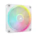 Corsair iCUE LINK LX120 RGB Fan (White), a side view showing the white frame, translucent blades, and rainbow ARGB lighting.