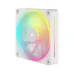 Corsair iCUE LINK LX120 RGB Fan (White), a three-quarter view showing the white frame, translucent blades, and ARGB lighting.