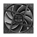 Rear view of a black DeepCool FD12 case fan showing the product sticker and four support struts.
