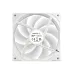 Rear view of a white DeepCool FD14 ARGB WH case fan showing the product label and four support struts.