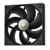 Front view of the black DeepCool FT14 cooling fan with seven wide blades and an exposed motor in the center hub.