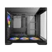 Interior view of Antec C5 Curve ARGB Casing highlighting spacious layout, four RGB fans, and cable management cutouts.