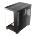 Angled front view of Antec C8 ARGB Constellation Series Casing with tempered glass panel and bottom RGB fan.