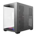 Angled view of Antec CX Mirror Casing with tempered glass side, RGB lighting, and perforated panels for airflow.
