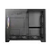 Interior view of Antec Flux M Casing highlighting transparent side panel, multiple RGB fans, and empty motherboard tray.