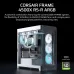 Top interior view of Corsair FRAME 4500X RS-R ARGB Panoramic Glass Casing highlighting InfiniRail fan mounting system.