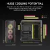 Interior view of Corsair iCUE LINK 5000T LX RGB Casing highlighting SSD/HDD mounts and RapidRoute cable channel for storage.