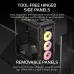 Front panel close-up of Corsair iCUE LINK 5000T LX RGB Casing featuring 4x USB-A, 1x USB-C, audio jack, and power/reset buttons.
