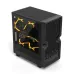 Angled front view of Golden Field H01 M-ATX Mini Tower Gaming Casing showing glass panel and RGB lighting inside