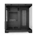 Side interior view of Golden Field S01 M-ATX Gaming Casing showing mesh panel, PSU shroud, and vertical expansion slots.