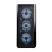 Front view of Golden Field Snow Pro E-ATX Gaming Casing showing triple blue LED fans behind transparent panel.