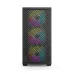 Front view of Golden Field V01 Mini-Tower Gaming Casing showing three RGB fans behind mesh panel for airflow and lighting.