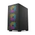 Angled front view of Golden Field V01 Mini-Tower Gaming Casing in black with triple RGB fans and sleek design.
