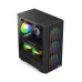 Side view of PC Power Air X Mesh BK Casing with transparent panel showing GEFORCE RTX GPU and RGB cooling fans.