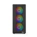 Front view of PC Power Air X Mesh BK Casing highlighting three vertical RGB fans behind mesh panel with PC Power branding.