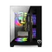 Interior view of PC Power ICEBOX X2 BK Casing highlighting liquid cooling, RGB fans, and vertically mounted GPU.