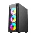 A black T-wolf Platina ARGB PC tower case with a tempered glass front panel displaying three glowing, colorful ARGB fans.