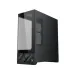 Front-angled side view of the black Xigmatek Alphard Pro PC case with tempered glass panel.