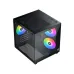 Angled view of the black Xigmatek Aqua M Nano II PC case with tempered glass and two RGB fans visible.