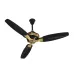 Black and gold Pakhtun Khalifa ceiling fan with three blades, shown at an angle against a white background.